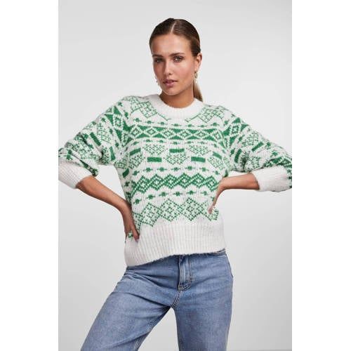 PIECES Trui van gerecycled polyester groen/ecru