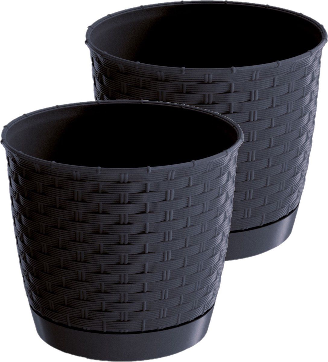 Prosperplast 2x Ronde Gevlochten Plantenpotten - Antraciet - Ø25cm