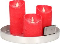 Plateau à bougies rond argenté sans marque en plastique D27 cm avec 3 bougies LED rouges 10/12,5/15 cm - Décoration de table