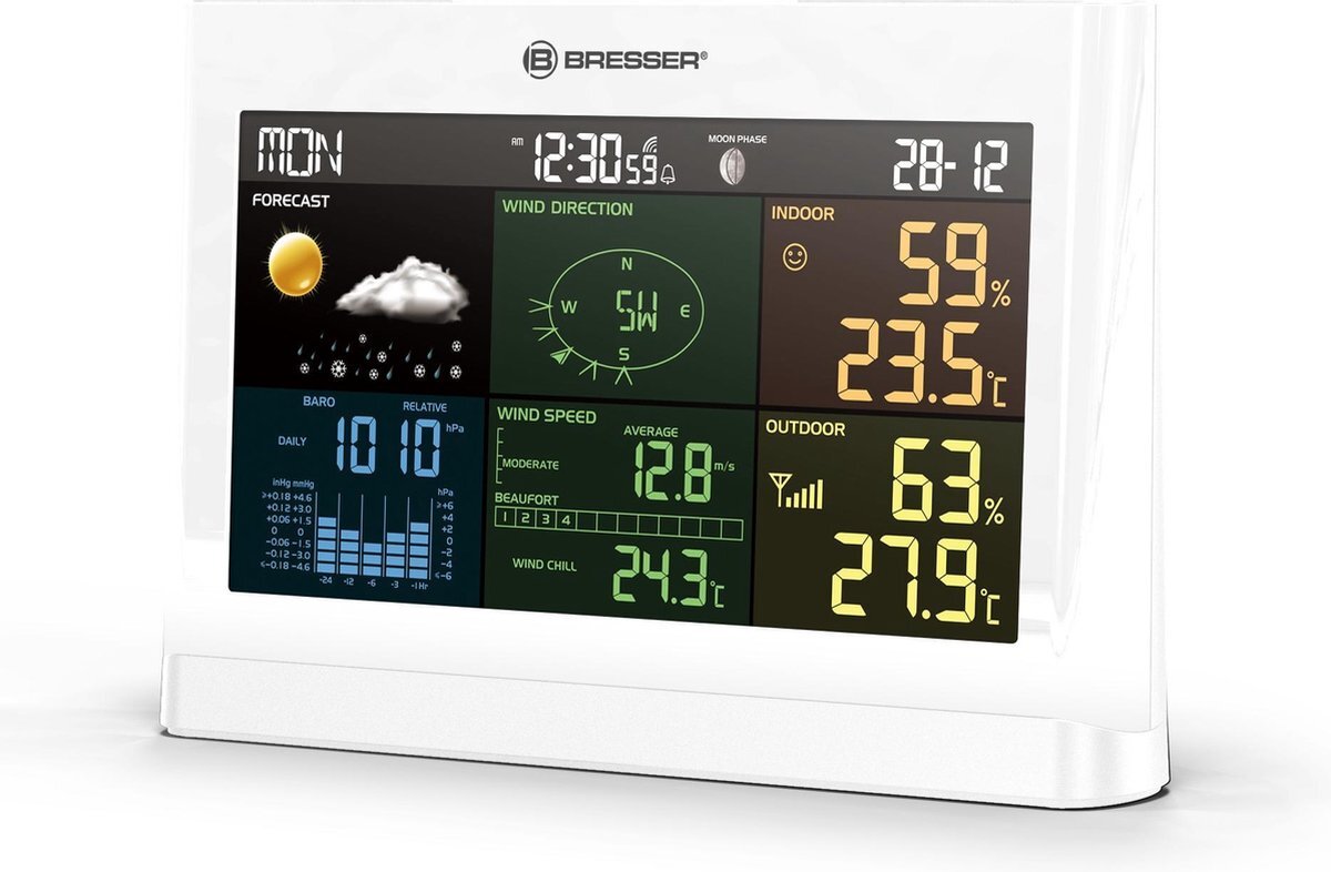 Bresser 5-in-1 Weerstation - Met Multifunctionele Buitensensor - Met Regen- en Windmeter - Wit