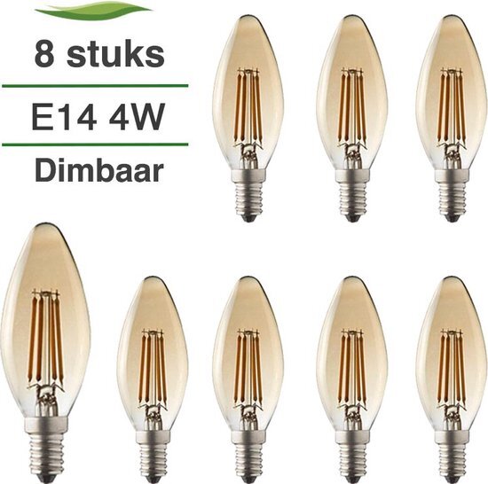 Lybardo E14 LED lamp - 8-pack - Kaarslamp kleine fitting - Filament - Rustique - 4 watt - Dimbaar - 2500K warm wit - 320 lumen