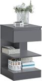 SoBuy FBT49-HG Bijzettafel Nachtkastje met 1 lade & 3 Legplanken Design Salontafel 39x65x39cm, Grijs