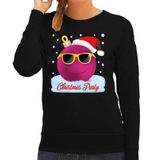 Bellatio Decorations Foute kersttrui - sweater - zwart - Chirstmas party - roze coole kerstbal - voor dames - kerstkleding / christmas outfit L