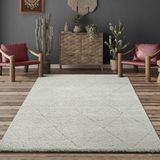 the carpet Bahar Shaggy – Hoogpolig vloerkleed met ruitpatroon in Scandinavische stijl, crème, 200 x 290 cm