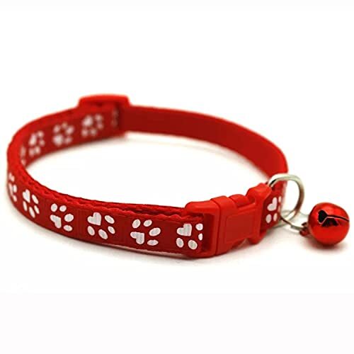 TierliebL Cat-Collar with paw print and little bell, onesize, red