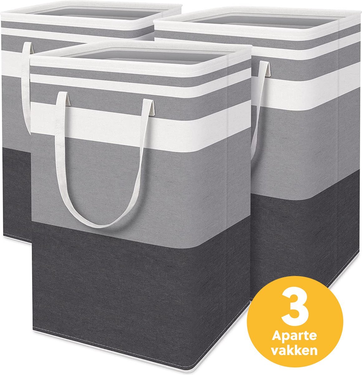 Vicon Wasmand met 3 aparte vakken - 3 x 75L inhoud - Opvouwbaar - Waszakken voor wasgoed - Wassorteerder - Organizer kleding - Wasbox