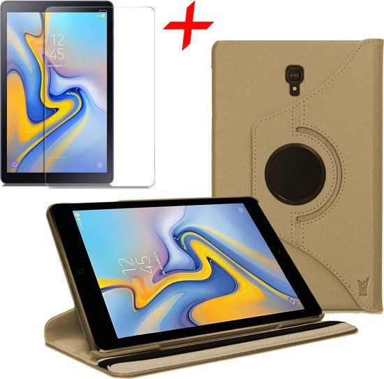 iCall Samsung Galaxy Tab A 10.5 (2018) Hoesje 360 Graden Draaibaar Book Case Goud + Screenprotector Gehard Glas Tempered Glass