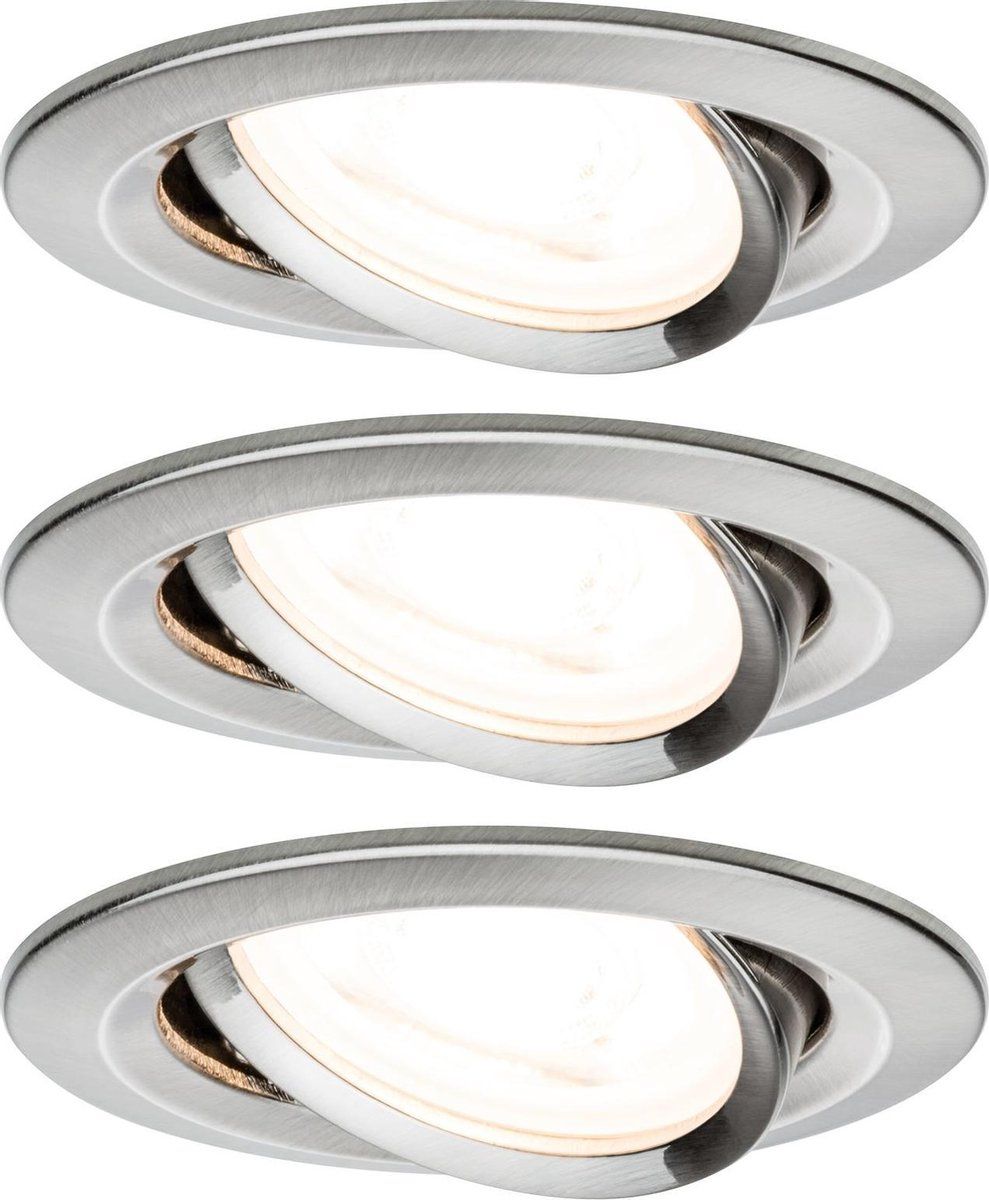 Paulmann Nova - Inbouwlamp - Set van 3 - LED - GU10 - 19.5 W - RVS (geborsteld)