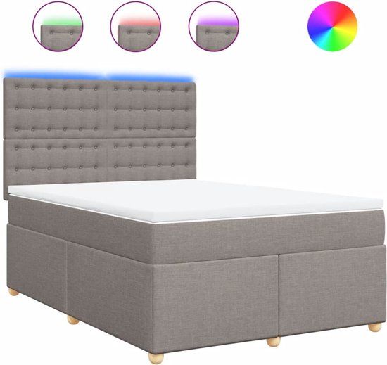 vidaXL Boxspring met matras stof taupe 140x190 cm