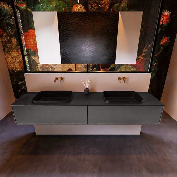 Mondiaz ERIN 200cm badmeubelset Dark grey met 2 lades Wastafel RIDGE dubbel zonder kraangaten Urban ERIN11017
