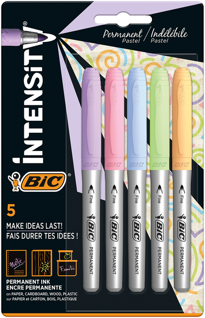 BIC Viltstift Intensity rond 0.8mm permanent blister à 5 pastelkleuren