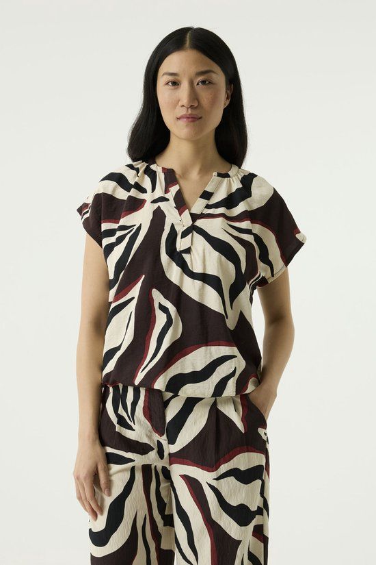 Garcia Dames Print Blouse Bruin Korte mouw