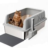 Gimars RVS kattenbak met kattenbakmat, lichtgrijs