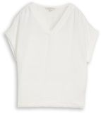 Tom Tailor Losvallende blouse met V-hals Whisper White