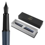 Parker Meridian Vulpen | Blauwe lak met zwarte accenten | Fijne penpunt | Handschriftpennen & Schrijfwaren | Blue Ink | Luxe Cadeaudoos