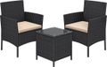 Merkloos / Sans marque Zwaggy Loungeset van PE Polyrattan - Tuinmeubelset met Tafel en 2 Stoelen - Zwart-Taupe