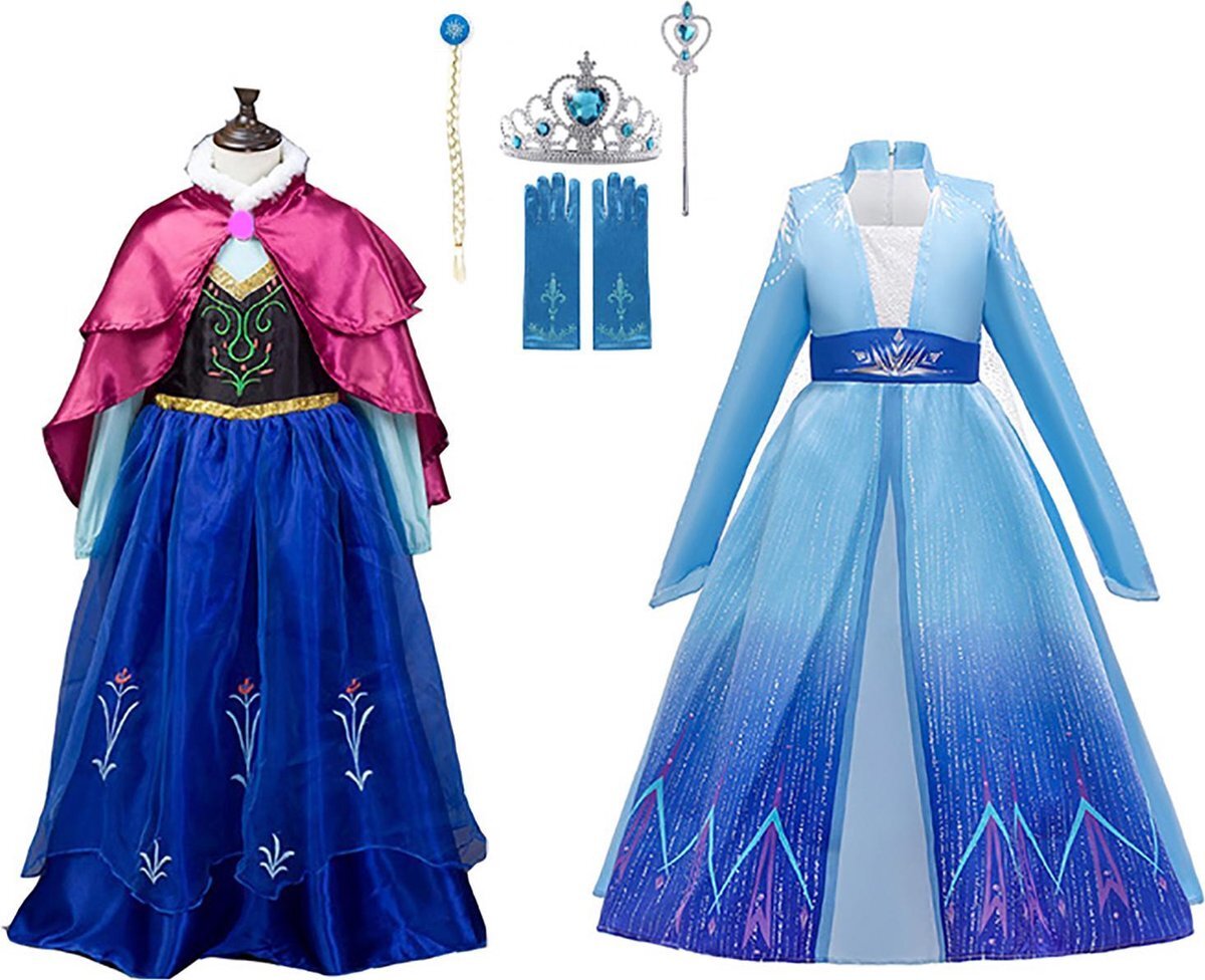 Het Betere Merk Prinsessenjurk meisje - Frozen - Elsa Jurk + Anna Jurk - maat 134/140 (140)- Verkleedkleding Meisje