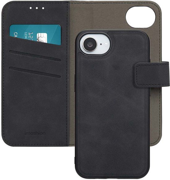 imoshion Hoesje - Geschikt voor Apple iPhone 17e / 16e - Uitneembare 2-in-1 Luxe Bookcase - Zwart