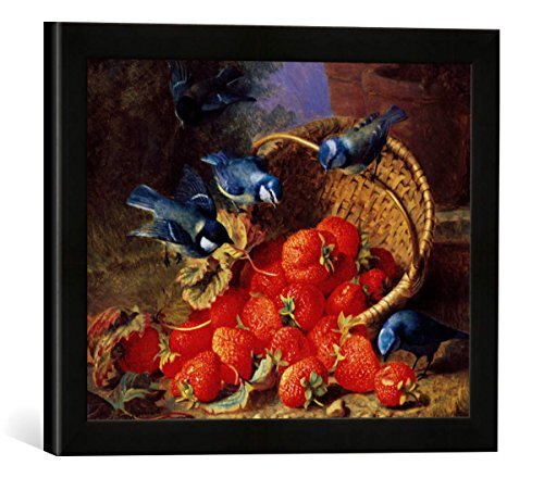 kunst für alle Ingelijste foto van Eloise Harriet Stannard"Still Life with Strawberries and Bluits", kunstdruk in hoogwaardige handgemaakte fotolijst, 40x30 cm, mat zwart