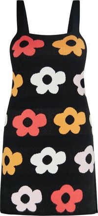 swirly myMo Jurk Zwart Veelkleurig Gebloemd Kort Mouwloos Vierkante hals L