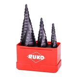 RUKO Trappenboor HSS-TiAlN, spiraalgroef met kruisslijping, titanium aluminium-nitriet coating, hoog snijvermogen, 3-delig