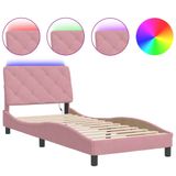 vidaXL Bedframe met LED, zonder matras, fluweel, roze, 90x200 cm