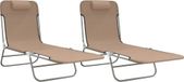 Bol Chaise longue 2 pcs pliable textile et acier taupe