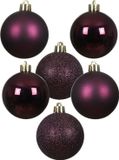 Decoris Kleine kerstballen - 28x - kunststof - aubergine paars - 3 cm