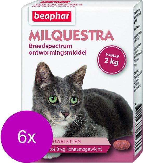 BEAPHAR Milquestra Kat - Anti wormenmiddel - 6 x 2 tab 2 Tot 12 Kg
