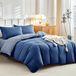 TRANKIELO® - Ensemble de 4 pièces de housse de couette 240x220cm + drap-housse 160x200cm - Microfibre bleu marine
