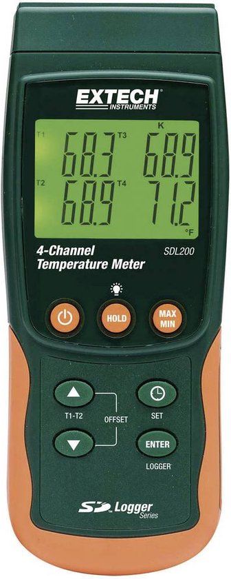 Extech SDL200 Temperatuurmeter –199 – +1700 °C – Sensortype K, J, T, E, R, S, Pt100 – Datalogger-functie