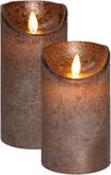 Anna's Collection bougies LED/bougies sur socle - 2x pièce - bronze - D7,5 cm - cire - blanc chaud