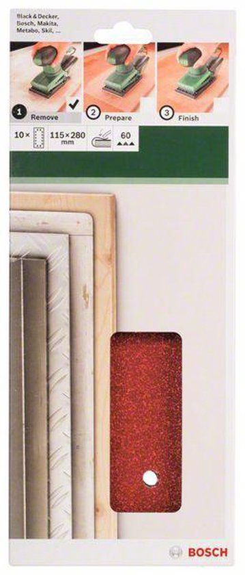 Bosch 10-delige schuurbladset voor vlakschuurmachines 115x280 mm - korrel 60