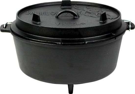 Valhal Outdoor Dutch Oven / Braadpan 12L - Gietijzer - Zwart - Rond - Met deksel