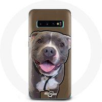 Maniacase Hoesje voor Samsung Galaxy S10 Edge Hond Pitbull Grijs Wit