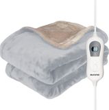 Auronic Elektrische Deken - 200 x 180 cm - 2 Persoons Warmtedeken - 3 Warmtestanden met Timer - Verwarmingsdeken - Grijs