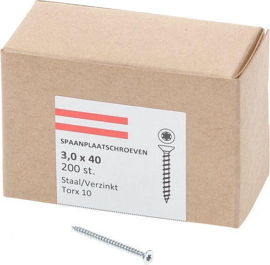 Hoenderdaal Fasteners Hoenderdaal Spaanplaatschroef verzinkt platverzonken kop TX10 voldraad 3.0X40 (per 200 stuks)