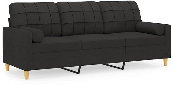 vidaXL Driezitsbank met sierkussens 180 cm stof zwart