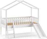 Vipack Kinderbed met Glijbaan Dallas 90x200cm - Halfhoogslaper - Kajuitbed - Bed als Huis - Peuterbed - Ledikant - Bedframe Wit
