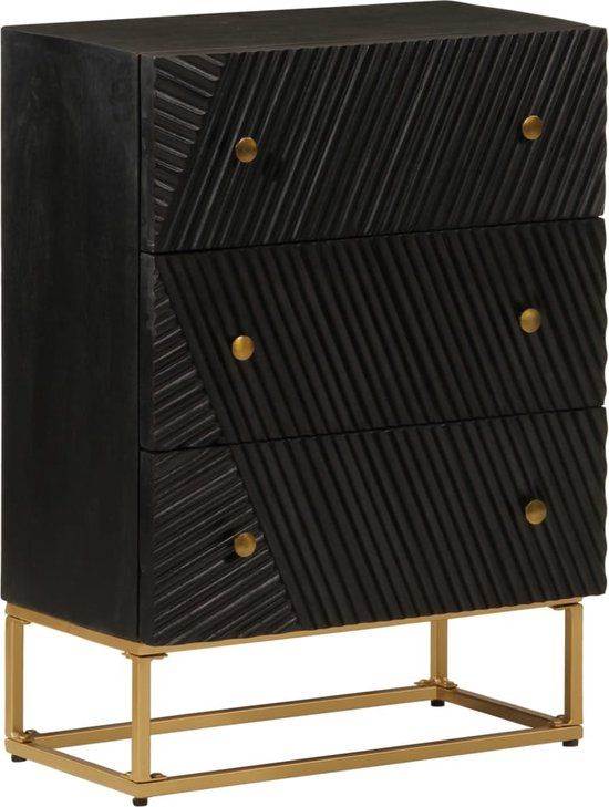 vidaXL Ladekastje - 55x30x76 cm - Massief Mangohout en IJzer - Zwart