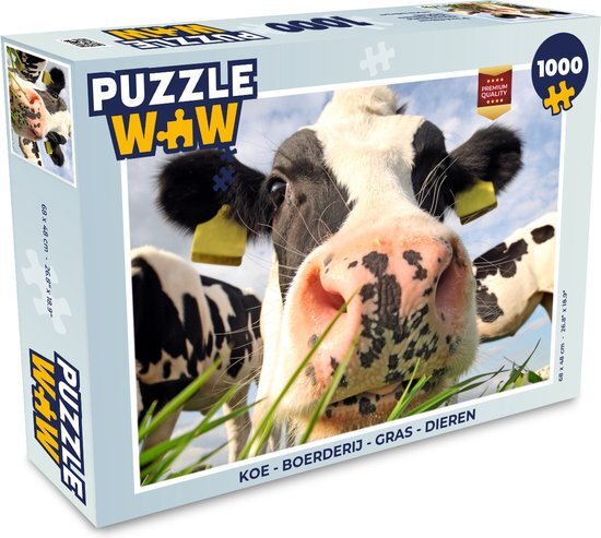 MuchoWow Puzzel Koe - Boerderij - Gras - Dieren - Legpuzzel - Puzzel 1000 stukjes volwassenen - Sinterklaas cadeautjes - Sinterklaas voor grote kinderen