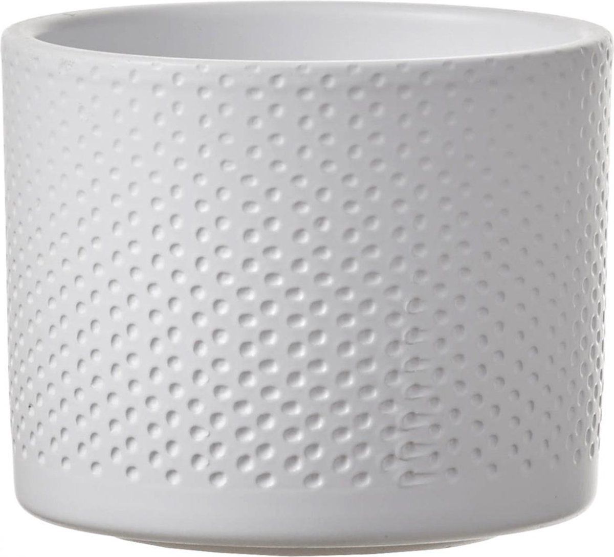 Mica Decorations Era Bloempot - H10 x Ø12 cm - Reliëf - Wit - Keramiek