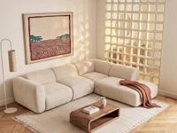 Vente-unique Grote modulaire hoekzitbank met chaise longue rugleuning in beige Stof van Maison Céphy POGNI