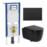 Geberit QeramiQ Dely Swirl Toiletset - 36.3x51.7cm - Geberit UP720 Duofix Sigma inbouwreservoir - 35mm zitting - bedieningsplaat mat zwart - rechthoekige knoppen - mat zwart