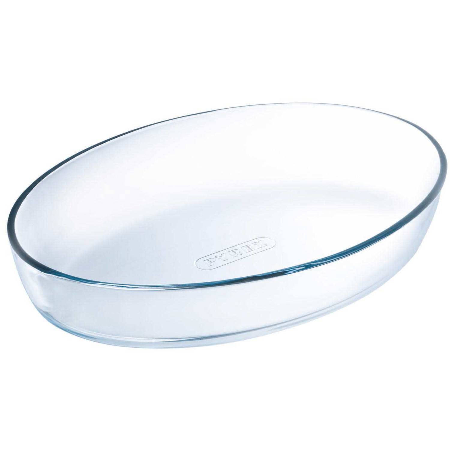 Pyrex braadpan, glas, transparant, 39 x 27 cm.