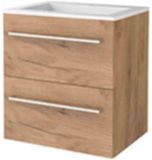 Basic Line Start 46 Badkamermeubelset - 60 x 46 cm - Met Grepen - 2 Lades - Acryl Wastafel - 1 Kraangat - Whisky Oak