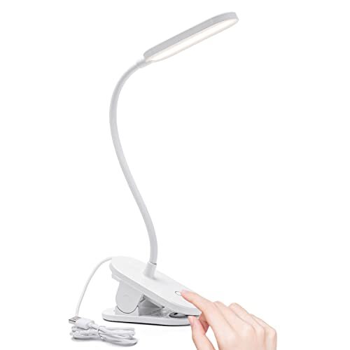 Aigostar Leeslamp, Clip-On Tafellamp met 360°Verstelbare Flexibele arm, Bedklemlamp, 3 Helderheidsstanden, LED-Bureaulamp met Snoer, 4000K Kleur Oogbescherming Voor Lezen, Werken,Wit