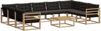vidaXL Hoek loungeset 9 zitplaatsen Acacia hout Wit en zwart