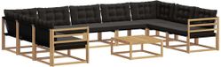 vidaXL Hoek loungeset 9 zitplaatsen Acacia hout Wit en zwart