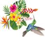 Ambiance Sticker Muurstickers - Tropische bloemen en kolibrie - Transparante achtergrond - 50x60cm